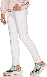 Stylish White Cotton Blend Solid Slim Fit Mid-Rise Jeans For Men-thumb2