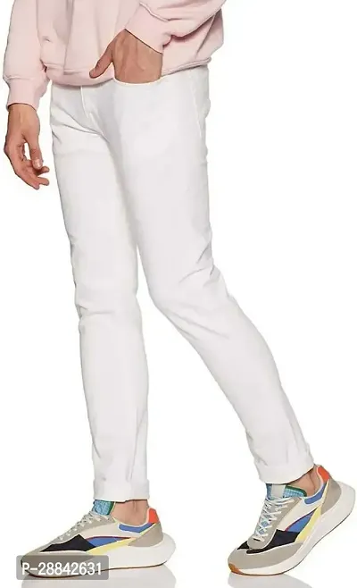 Stylish White Cotton Blend Solid Slim Fit Mid-Rise Jeans For Men-thumb3