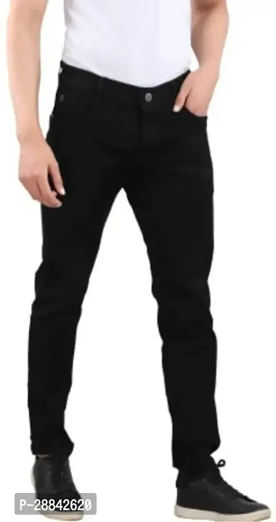 Stylish Black Satin Solid Regular Fit Mid-Rise Jeans For Men-thumb0