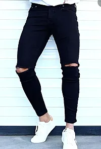 Stylish Black Cotton Blend Solid Slim Fit Mid-Rise Jeans For Men-thumb2