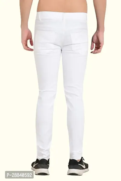 Stylish White Cotton Blend Solid Slim Fit Mid-Rise Jeans For Men-thumb2