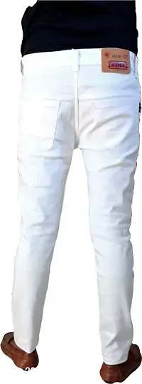 Stylish White Denim Solid Mid-Rise Jeans For Men-thumb2