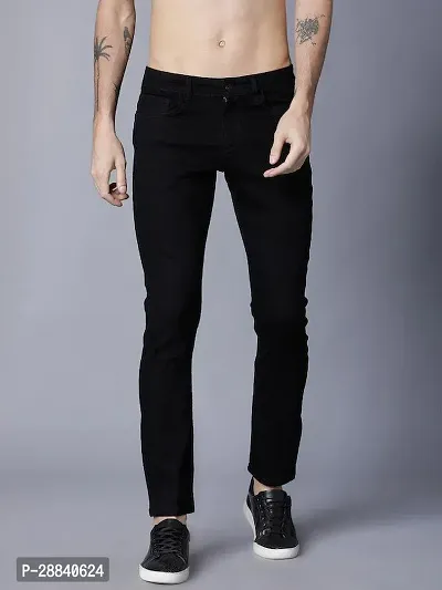 Stylish Black Cotton Blend Solid Slim Fit Mid-Rise Jeans For Men