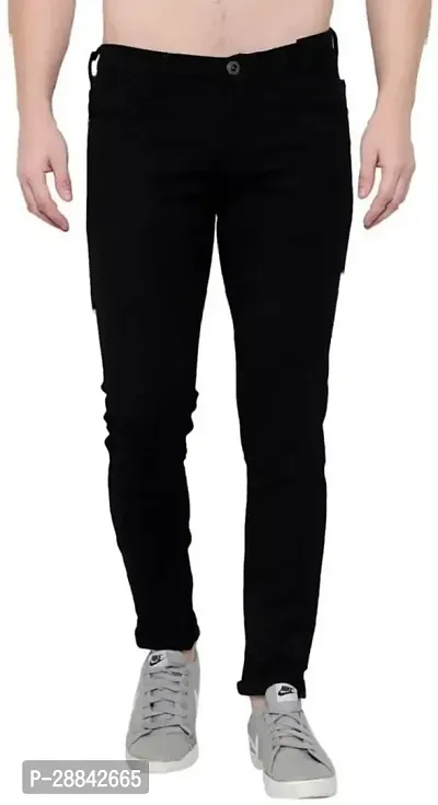 Stylish Black Denim Solid Slim Fit Mid-Rise Jeans For Men-thumb0