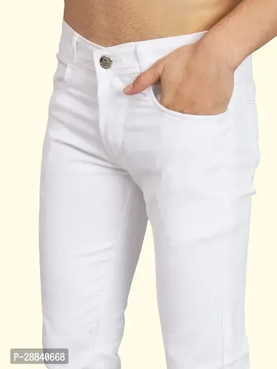 Stylish White Cotton Blend Solid Slim Fit Low-Rise Jeans For Men-thumb3