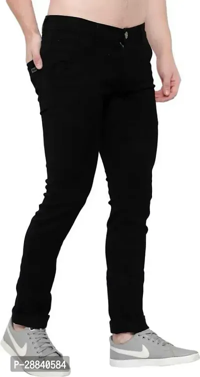 Stylish Black Cotton Blend Solid Slim Fit Mid-Rise Jeans For Men