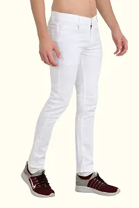 Stylish White Cotton Blend Solid Mid-Rise Jeans For Men-thumb3