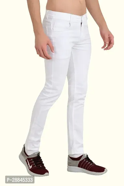 Stylish White Cotton Blend Solid Mid-Rise Jeans For Men-thumb4