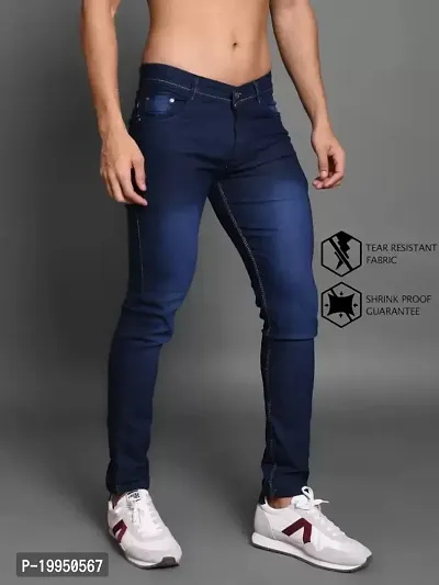 Reliable Blue Cotton Blend Mid-Rise Jeans For Men