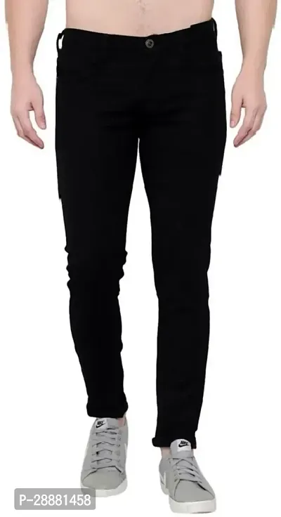 Stylish Black Denim Solid Mid-Rise Jeans For Men