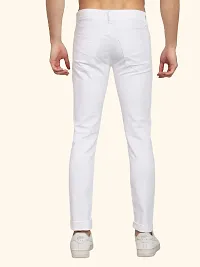 Stylish White Cotton Blend Solid Slim Fit Mid-Rise Jeans For Men-thumb1