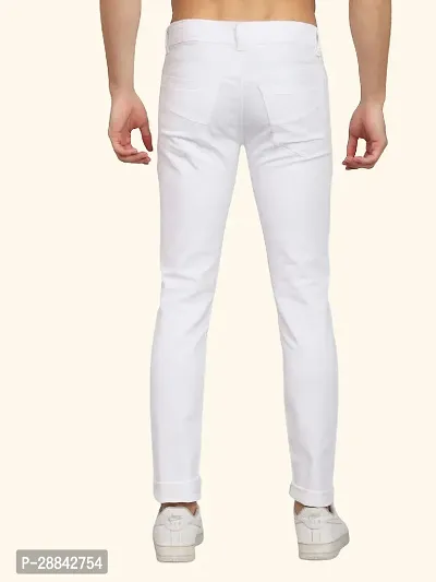 Stylish White Cotton Blend Solid Slim Fit Mid-Rise Jeans For Men-thumb2