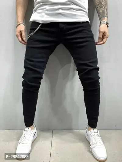 Stylish Black Denim Solid Regular Fit High-Rise Jeans For Men