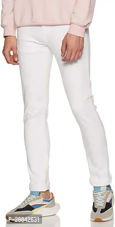 Stylish White Cotton Blend Solid Slim Fit Mid-Rise Jeans For Men