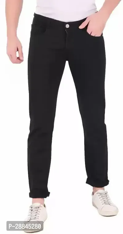 Stylish Black Cotton Blend Solid Mid-Rise Jeans For Men-thumb3