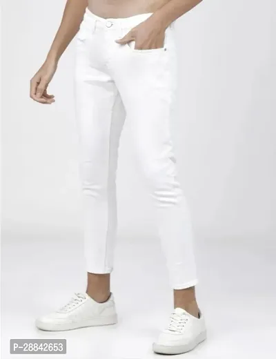 Stylish White Denim Solid Regular Fit Mid-Rise Jeans For Men-thumb3