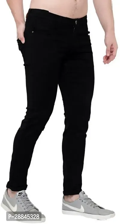 Stylish Black Denim Solid Mid-Rise Jeans For Men-thumb2