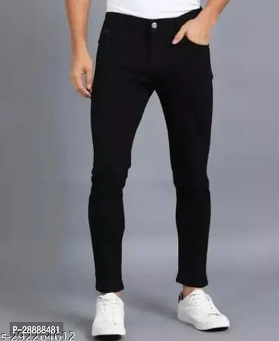 Stylish Black Denim Solid Mid-Rise Jeans For Men