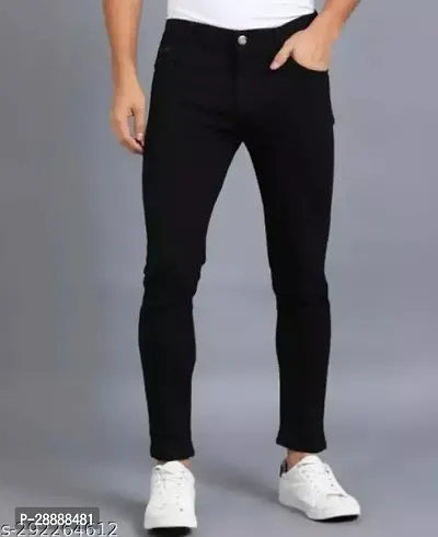 Stylish Black Denim Solid Mid-Rise Jeans For Men-thumb0