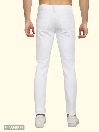 Stylish White Cotton Blend Solid Mid-Rise Jeans For Men-thumb2