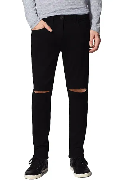 COMFITS Mens Boys Black Stylish Jeans Knee Cut