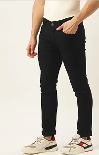 Stylish Black Denim Solid Slim Fit Mid-Rise Jeans For Men-thumb2