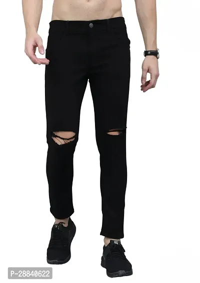 Stylish Black Denim Solid Regular Fit Low-Rise Jeans For Men