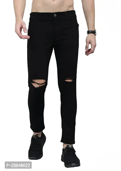 Stylish Black Denim Solid Regular Fit Low-Rise Jeans For Men-thumb0