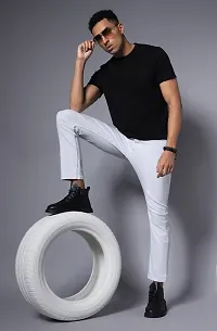 Stylish White Denim Solid Slim Fit Mid-Rise Jeans For Men-thumb3