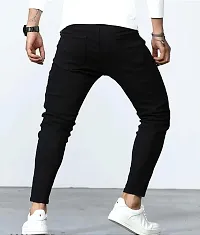 Stylish Black Cotton Blend Solid Mid-Rise Jeans For Men-thumb1