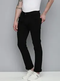 Stylish Black Polyester Solid Regular Fit Mid-Rise Jeans For Men-thumb3