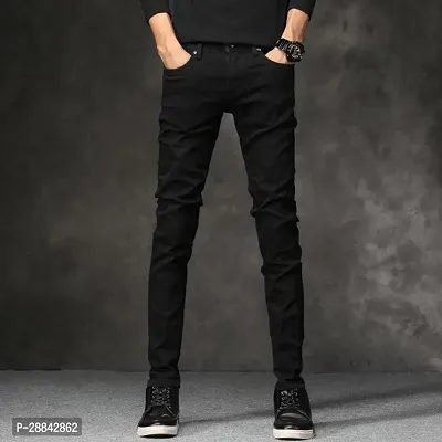 Stylish Black Denim Solid Skinny Fit Mid-Rise Jeans For Men