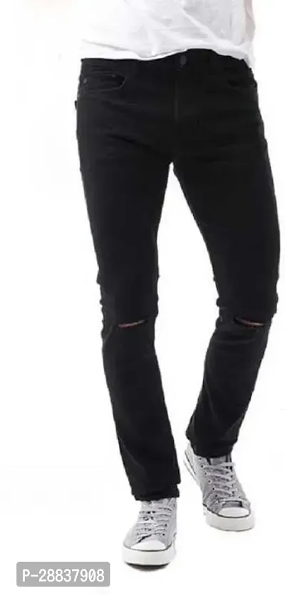 Stylish Black Denim Solid Mid-Rise Jeans For Men-thumb0