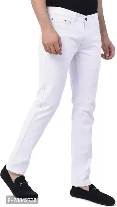 Stylish White Denim Solid Slim Fit Mid-Rise Jeans For Men