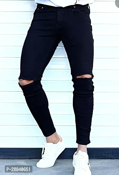 Stylish Black Cotton Blend Solid Slim Fit Mid-Rise Jeans For Men-thumb3