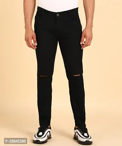 Stylish Black Cotton Spandex Solid Mid-Rise Jeans For Men-thumb3