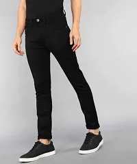 Stylish Black Cotton Blend Solid Slim Fit Mid-Rise Jeans For Men-thumb2