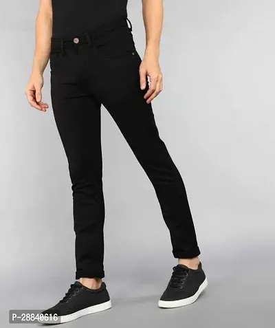 Stylish Black Cotton Blend Solid Slim Fit Mid-Rise Jeans For Men-thumb3