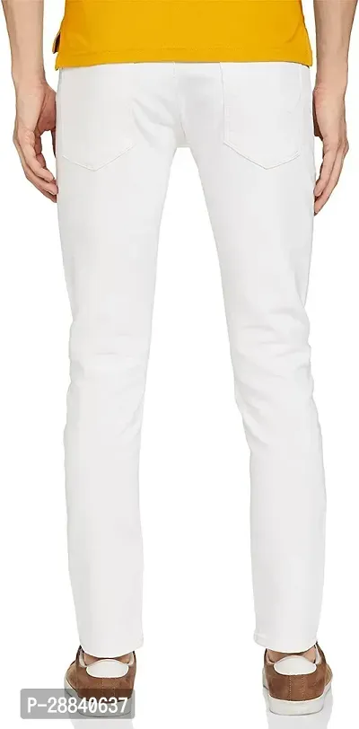 Stylish White Denim Solid Slim Fit Mid-Rise Jeans For Men-thumb2