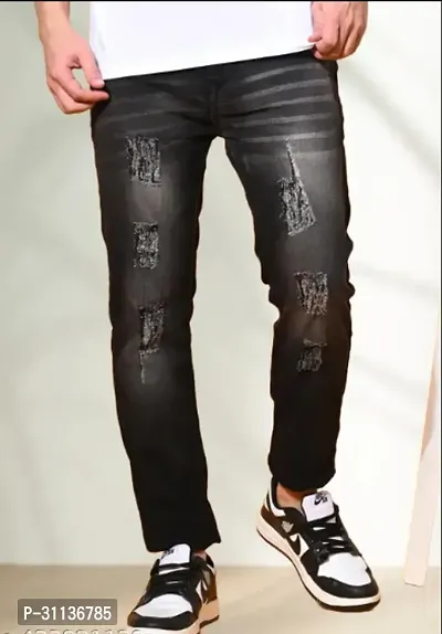 Stylish Black Denim Mid-Rise Jeans For Men-thumb0