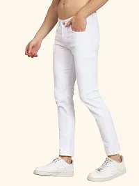 Stylish White Cotton Blend Solid Slim Fit Mid-Rise Jeans For Men-thumb2