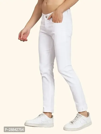 Stylish White Cotton Blend Solid Slim Fit Mid-Rise Jeans For Men-thumb3