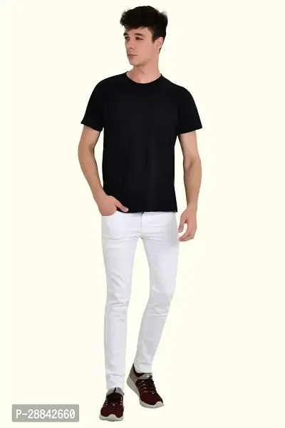 Stylish White Cotton Blend Solid Slim Fit Mid-Rise Jeans For Men-thumb3