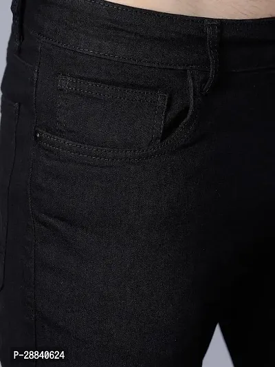 Stylish Black Cotton Blend Solid Slim Fit Mid-Rise Jeans For Men-thumb5