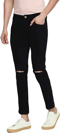 MEN KNEE SLIT BLACK JEANS