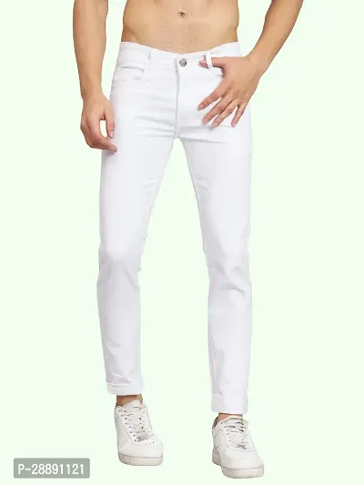 Stylish White Cotton Blend Mid-Rise Jeans For Men-thumb0