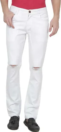 Premium Quality White Knee Cut Jeans For Men