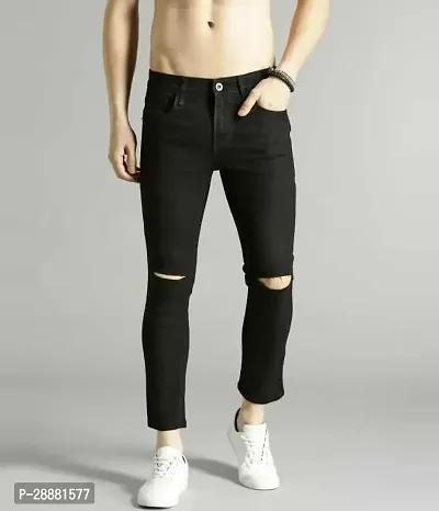 Stylish Black Denim Solid Mid-Rise Jeans For Men