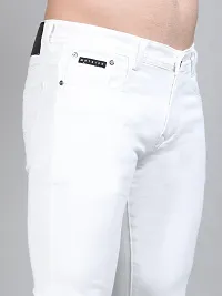 Stylish White Cotton Blend Solid Regular Fit Low-Rise Jeans For Men-thumb4