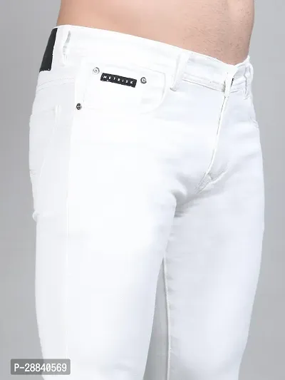 Stylish White Cotton Blend Solid Regular Fit Low-Rise Jeans For Men-thumb5